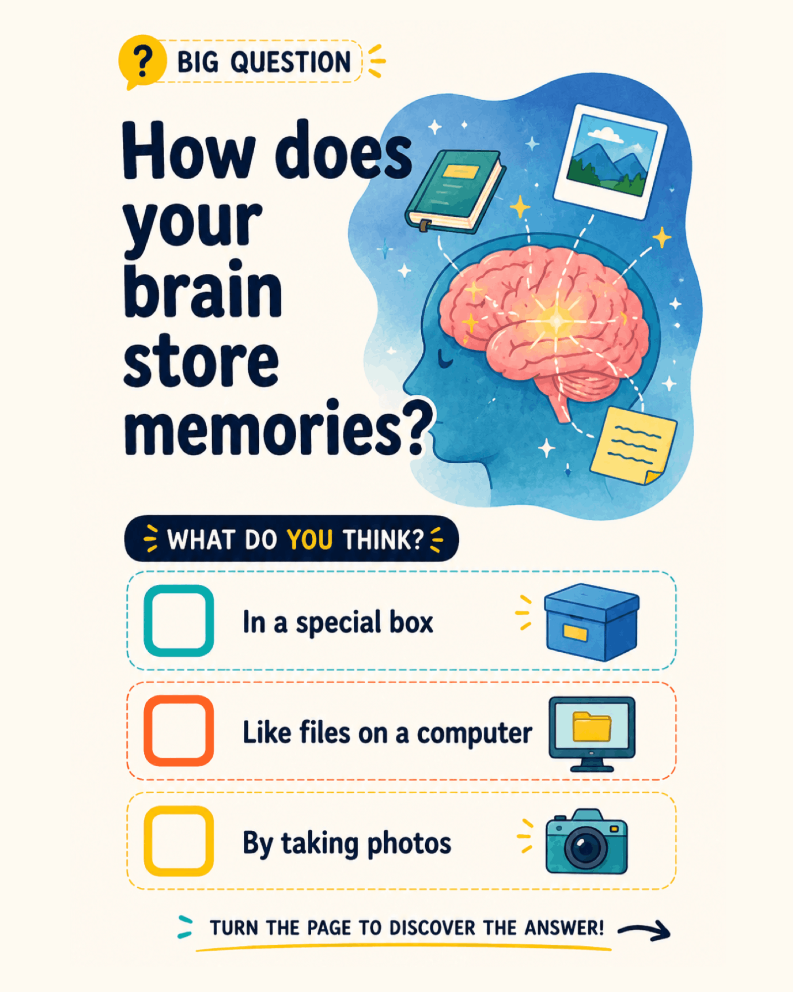 Inside page asking how the brain stores memories
